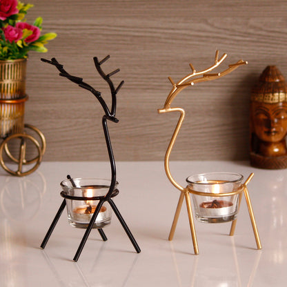 eCraftIndia Set of 2 Deer Shape Decorative Handcrafted Metal Tea Light Holder